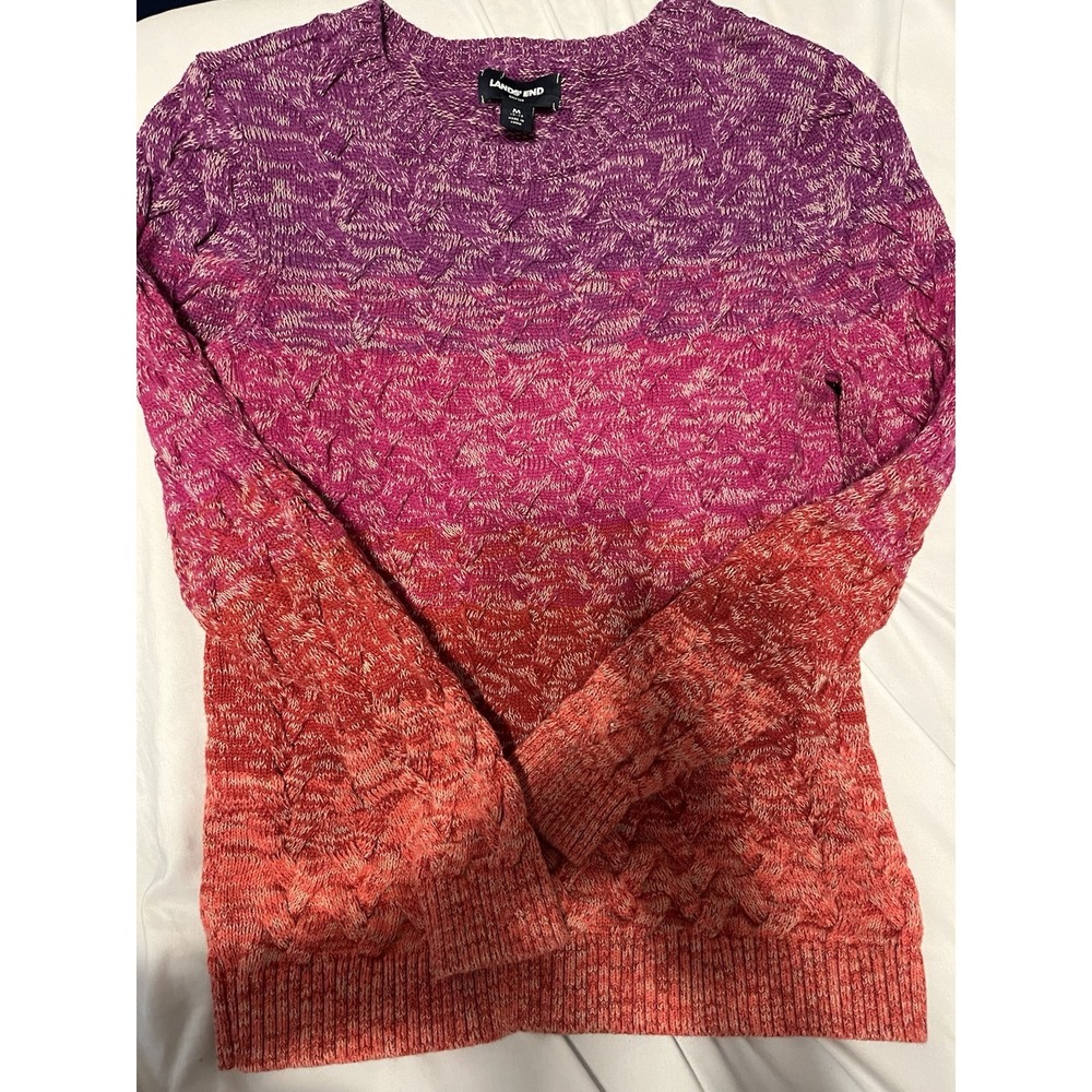 Lands End Pullover Sweater Womens Size M  Cable‎ Knit 100% Cotton